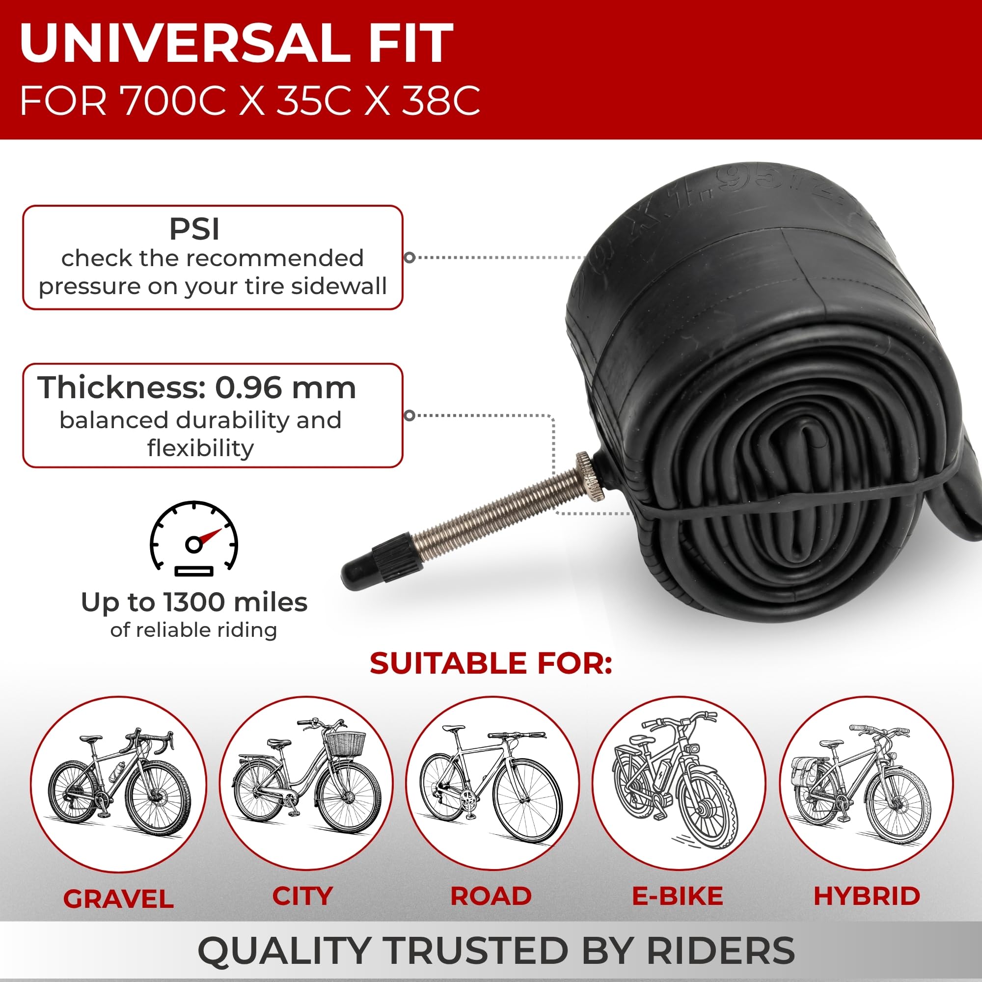 Fincci Camera d'Aria 700x32c 700x35c 700x38c – Valvola Presta 48mm per Bici da Corsa, Gravel e Ibrida – Tubo Interno in Gomma Butilica Resistente – Compatibile con Pneumatici 700c (28 Pollici)