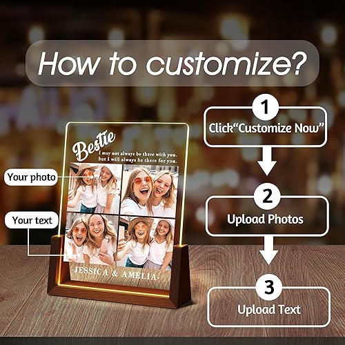 Miniatura 2 de Regalos personalizados de amistad para mejores amigas para ella, regalos de cumpleaños para la mejor amiga, placa de acrílico LED personalizada con