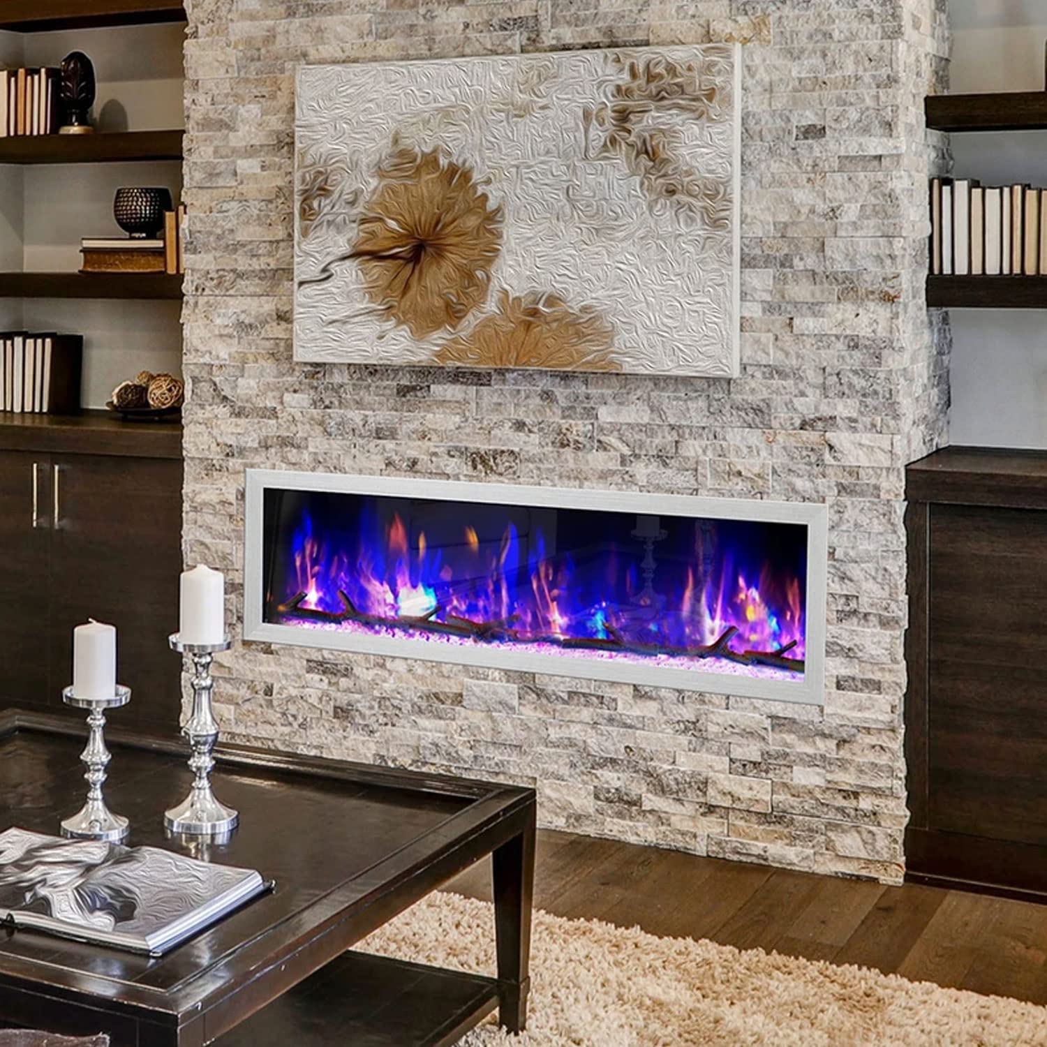 Amazon.com: Dynasty Cascade 64 inch Wall Mount Linear Electric Fireplace -  Black, DY-BTX64 : Home u0026 Kitchen