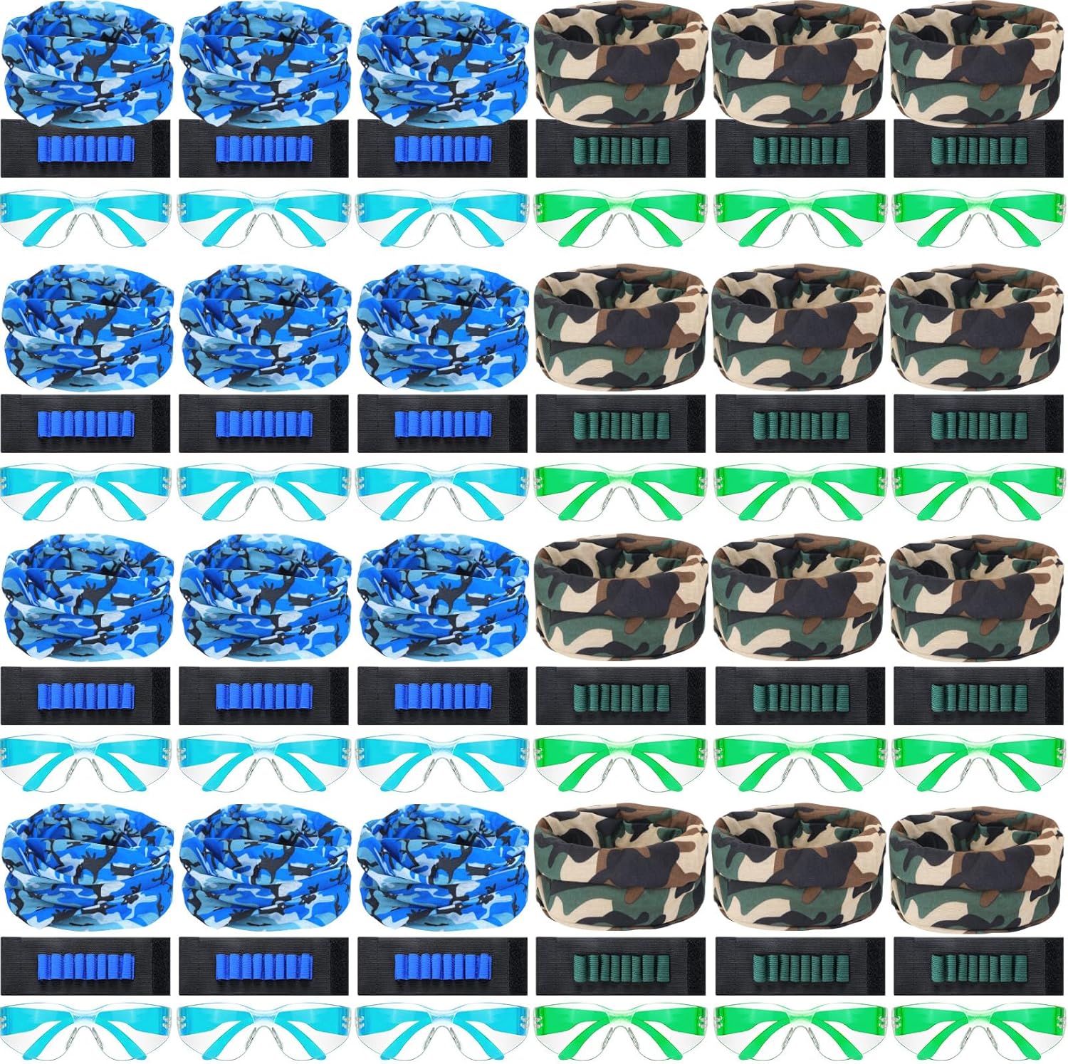 Sosation 24 Sets Nerf Party Supplies for Boys Girls 72 Pcs Gun Party Favors Two Team Nerf War Birthday Pack Safety Glasses Face Mask Wrist Belt Band Accessories Children Kids Toy Bulk(Blue and Green)