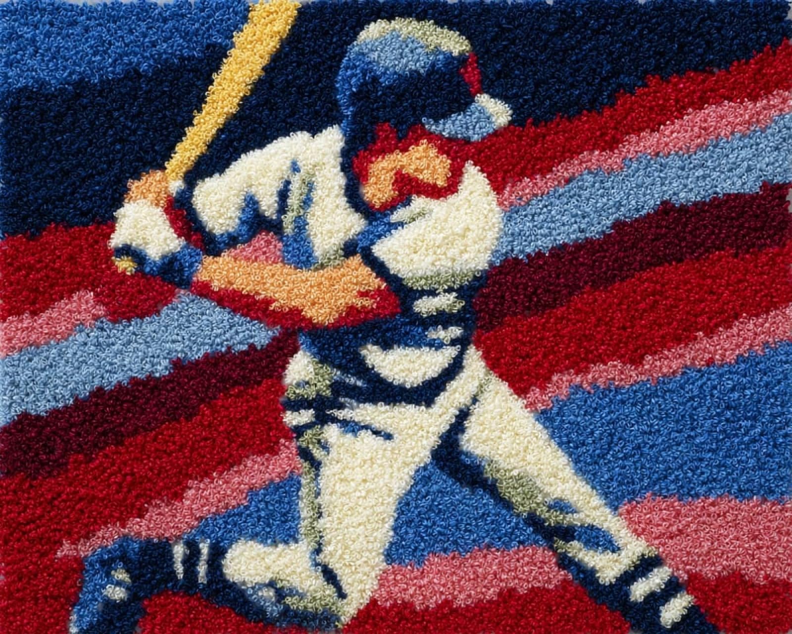 Wallphantom Latch Hook Craft Kits,Baseball Player,Doormat Carpet Making Kits,Interlocking Hook Rug Gift Packing DIY for Teenager/Adults with Printed Canvas,90x120cm