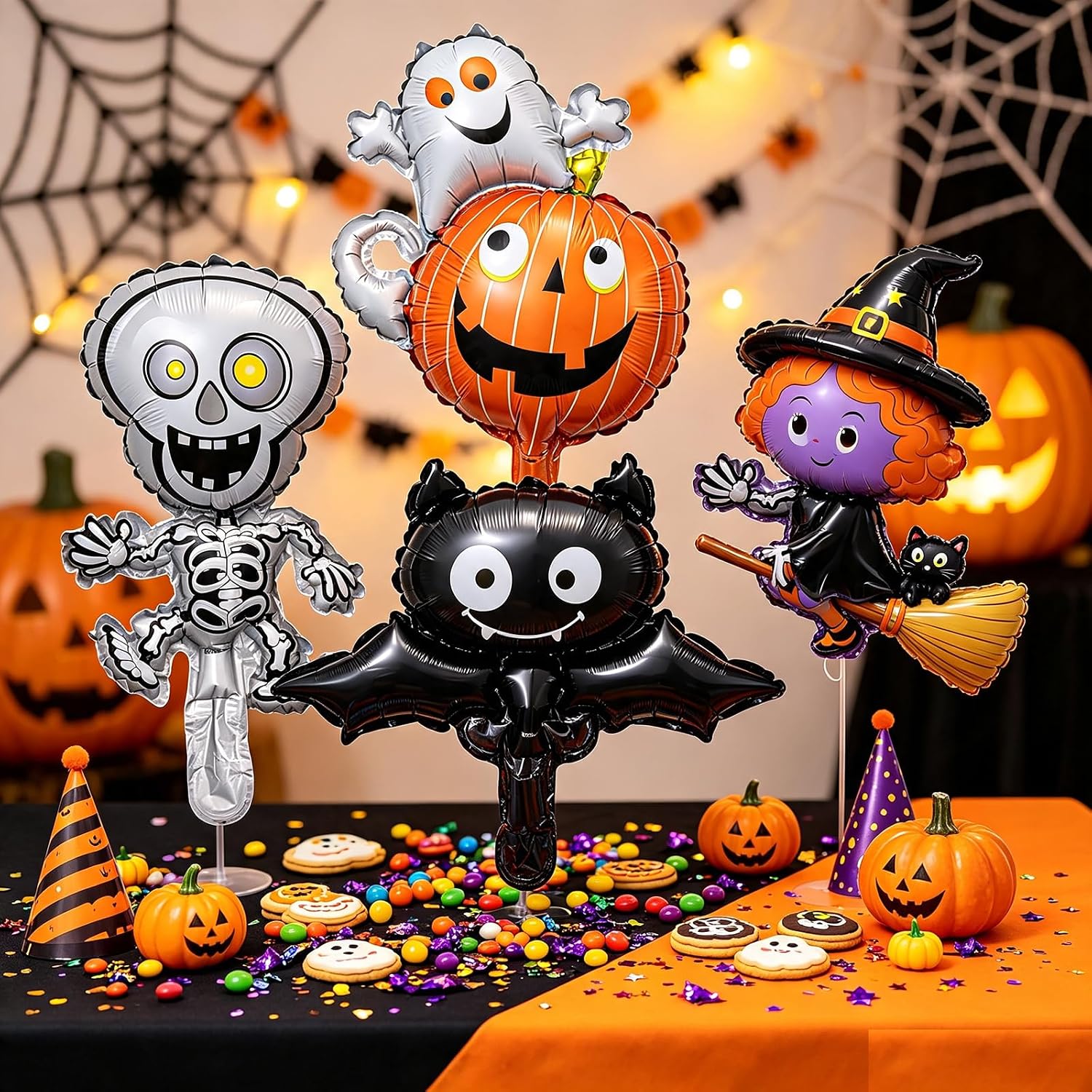 12 Pieces Halloween Foil Balloons Ghost Bat Spider Scary Pumpkin Witch Skull Cat Balloons for Spooky Trick-or Treating Party Supplies image 4