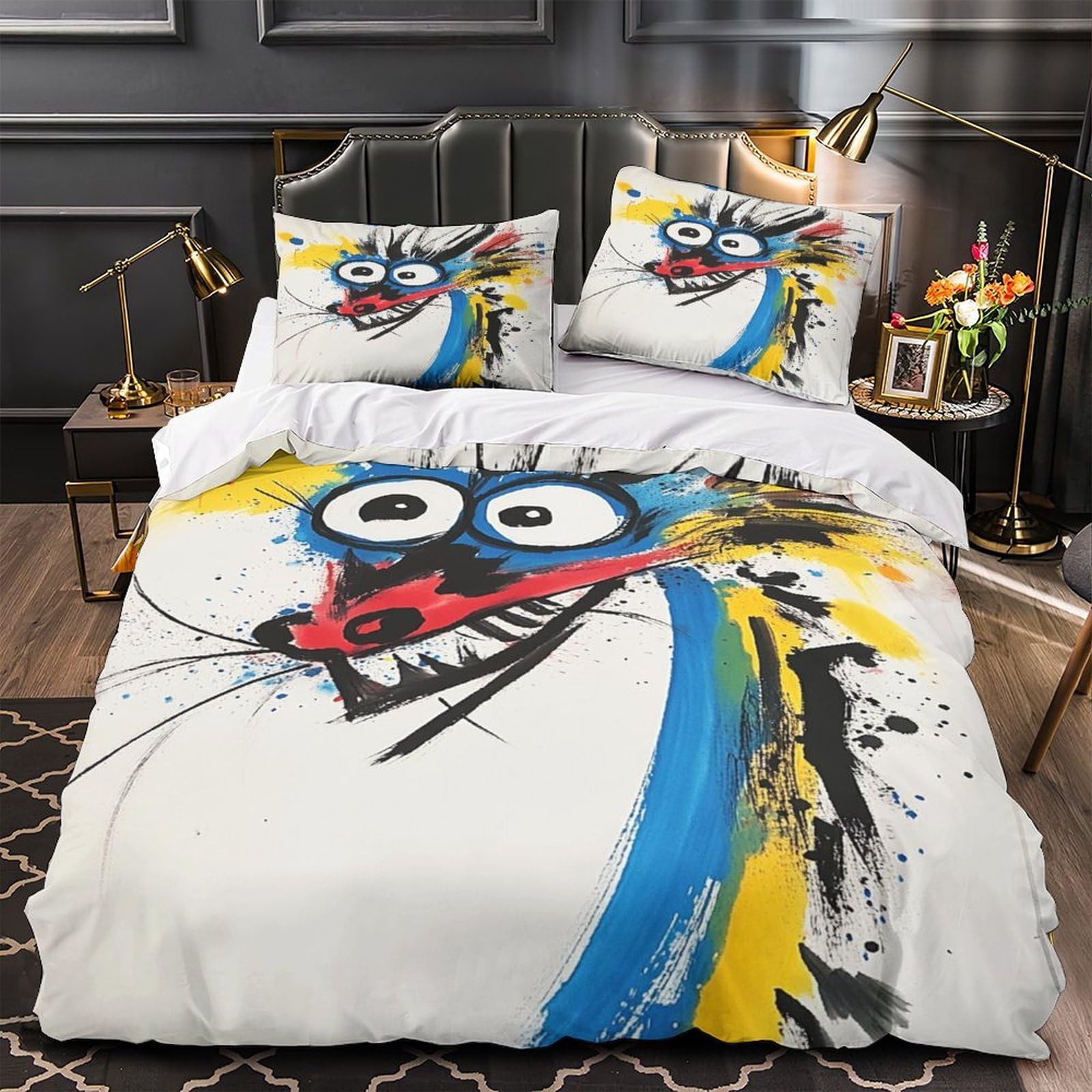 Housse de couette animal abstrait 3D 140x200 microfibre pour lit simple