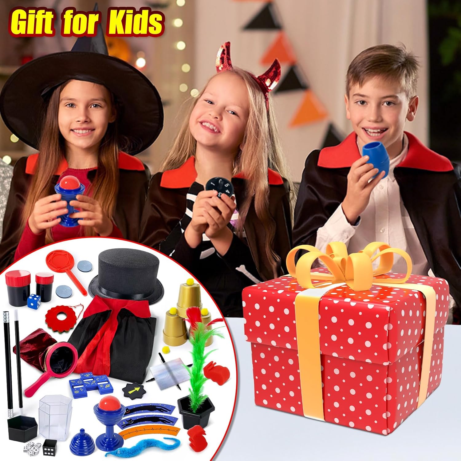 PATIFEED Kids Magic Kit, Magician Costume for Pretend Play, Magic Set with Instructions for Each Trick for Kids Ages 6 7 8 9 10 11 12