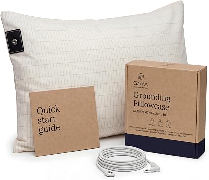 GAYA Grounding Pillowcase for Sleep, Silver Fiber, 20x30 Pillow, 15ft Cord
