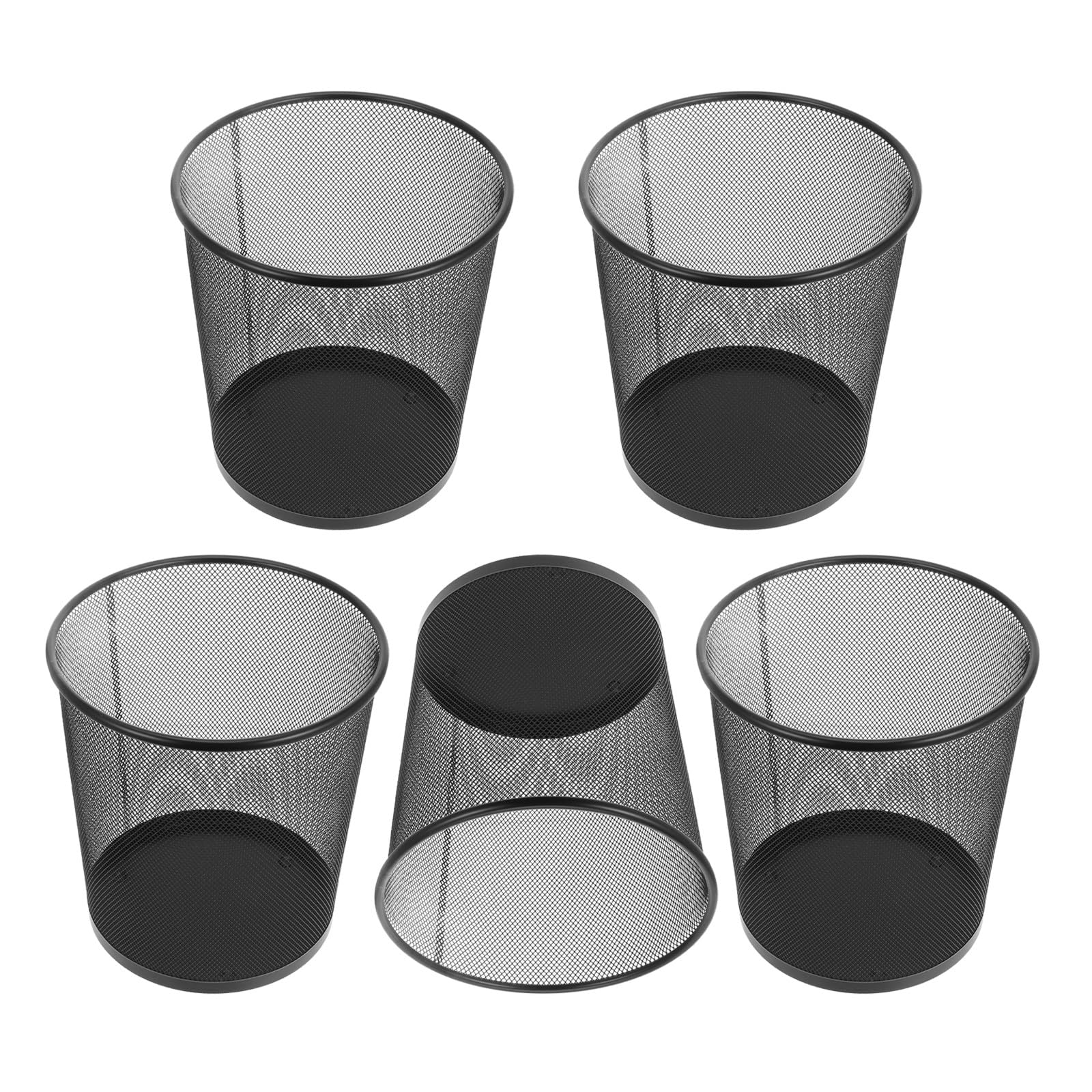 KALLORY 5 Piezas Papelera Metálica Negra Redonda Ventilada y Portátil de 9 L para Cocina y Espacios Compactos, Diseño Moderno y Elegante de Hierro
