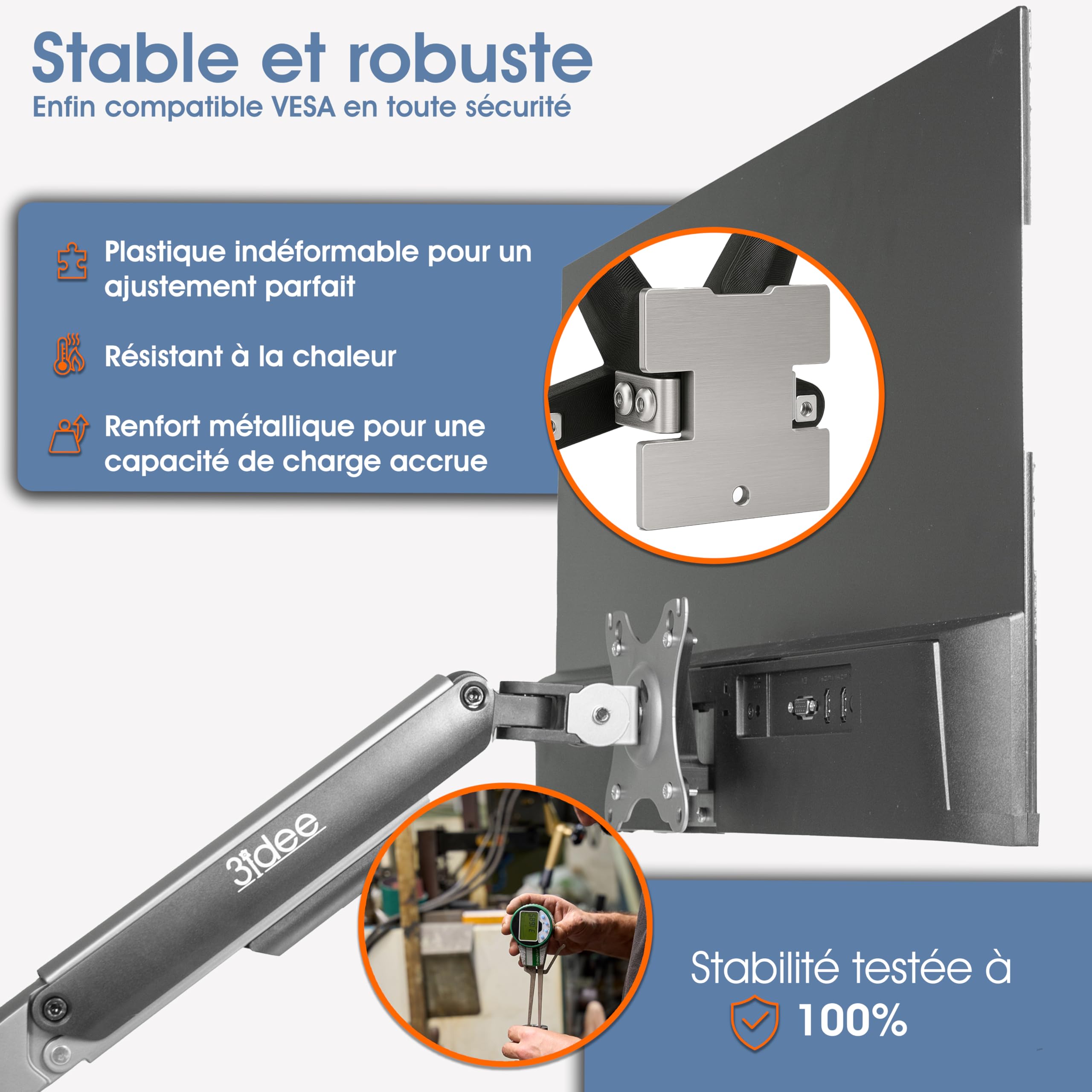 3IDEE Adaptateur VESA Compatible HP M24h M27h 524sh 527sh Support 75x75 pour Montage Mural