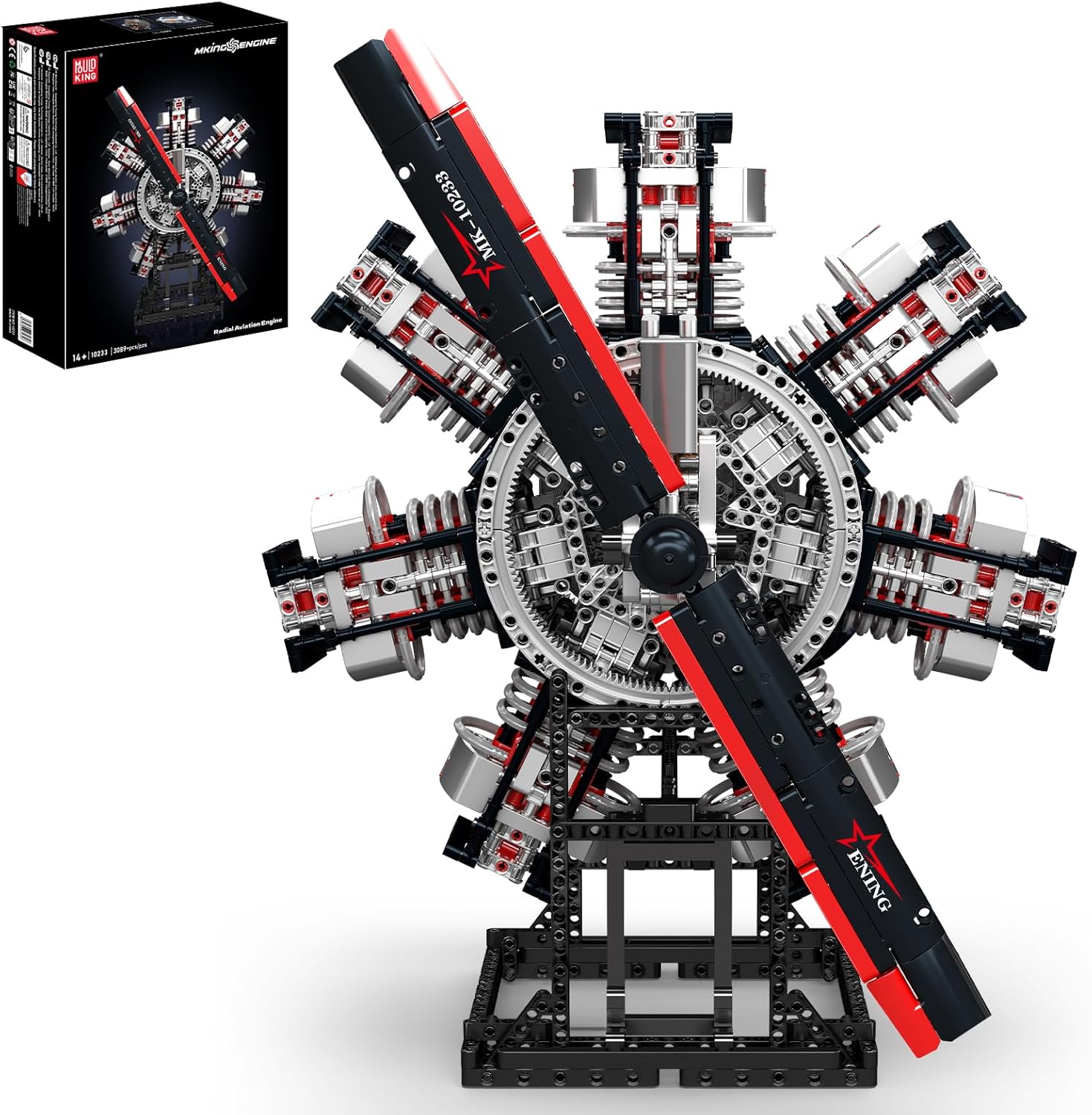 Mould King Military Aircraft Engine Building Block Kit, 3089 Pieces Radial Aviation Engine Model That Runs with Motor, Mechanical Science Education STEM Toy Gifts for Adults