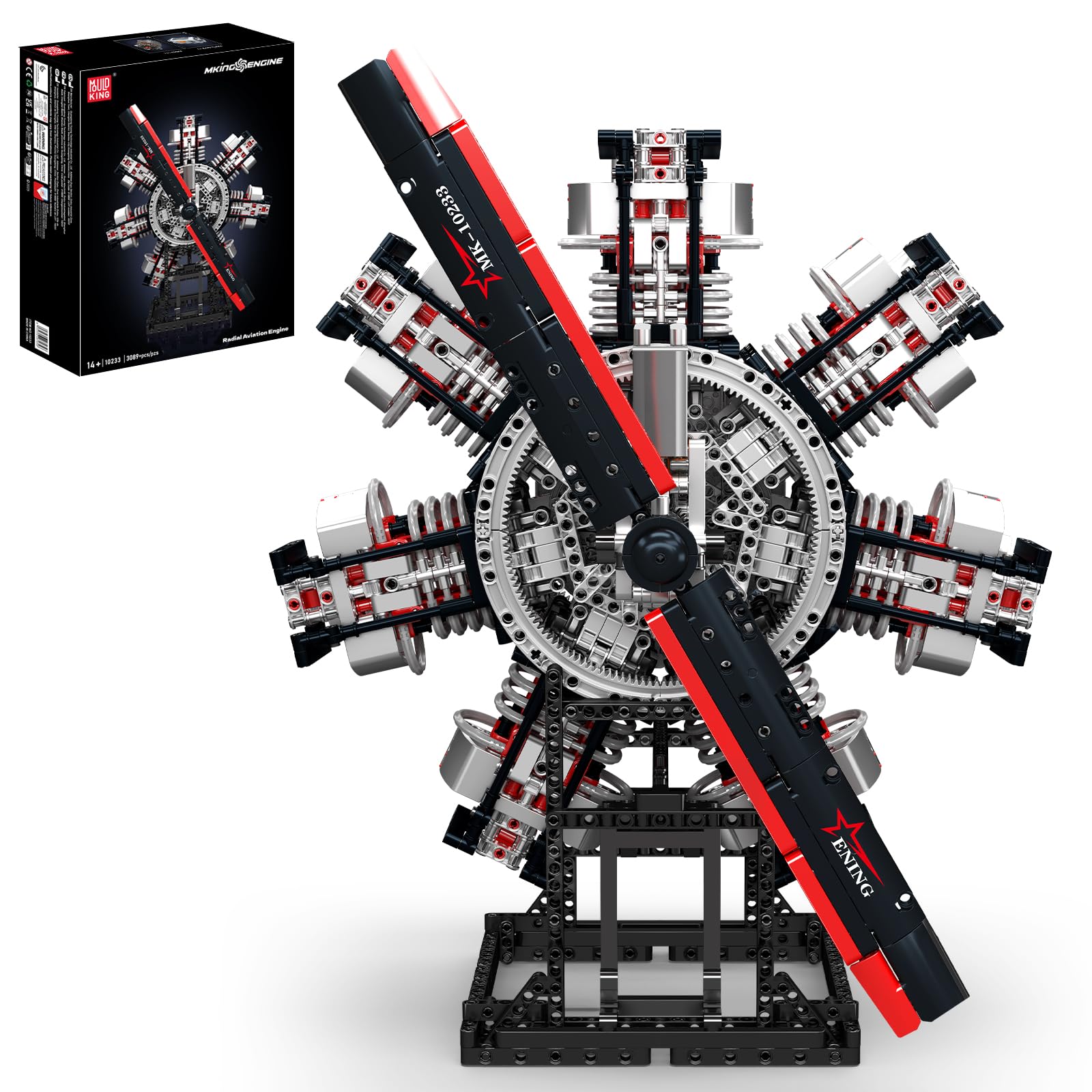 Mould King Military Aircraft Engine Building Block Kit, 3089 Pieces Radial Aviation Engine Model That Runs with Motor, Mechanical Science Education