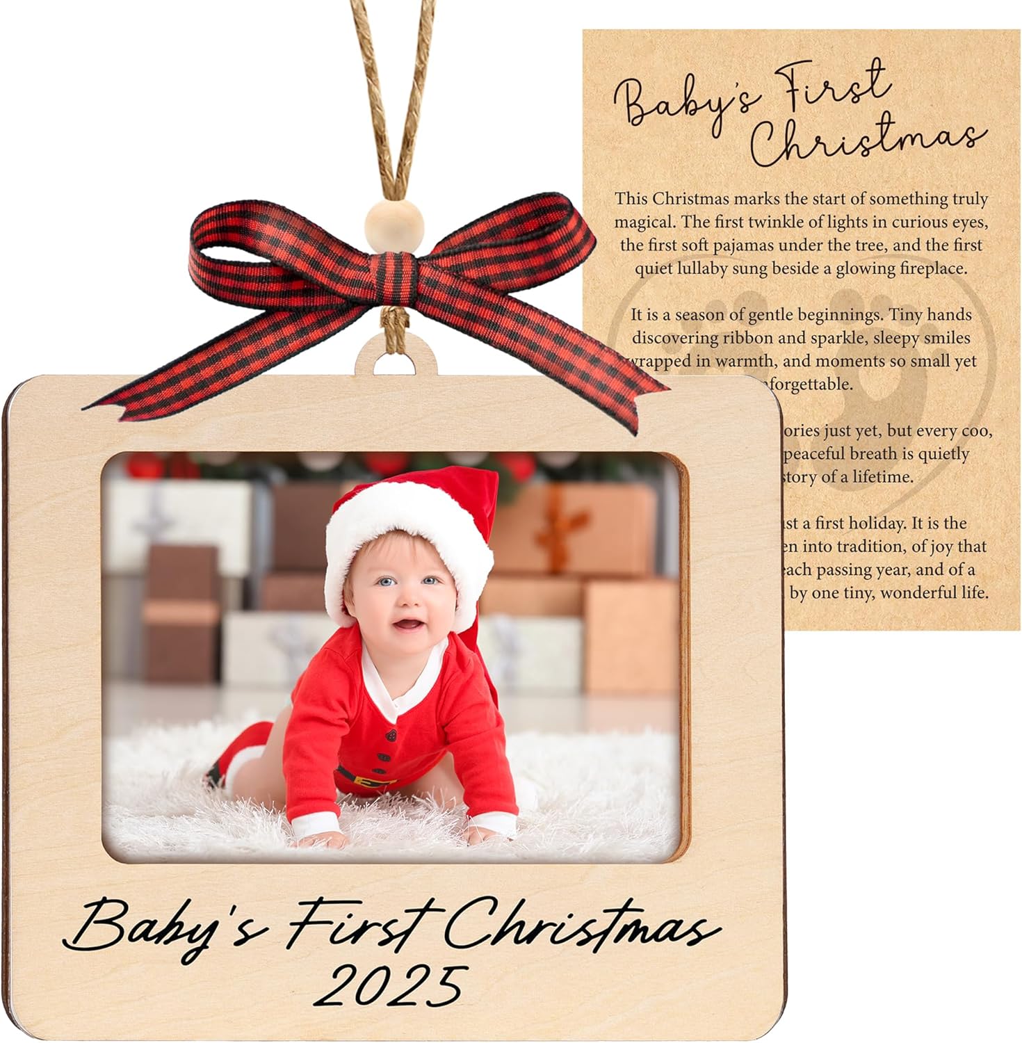 Baby's First Christmas Ornament 2025, Wooden Picture Frame Ornaments for Tree, Babys First Christmas Ornament 2025 Girl and Boy, Photo Frame Ornaments, 1st Xmas Gifts for Babies, Girl, Boy