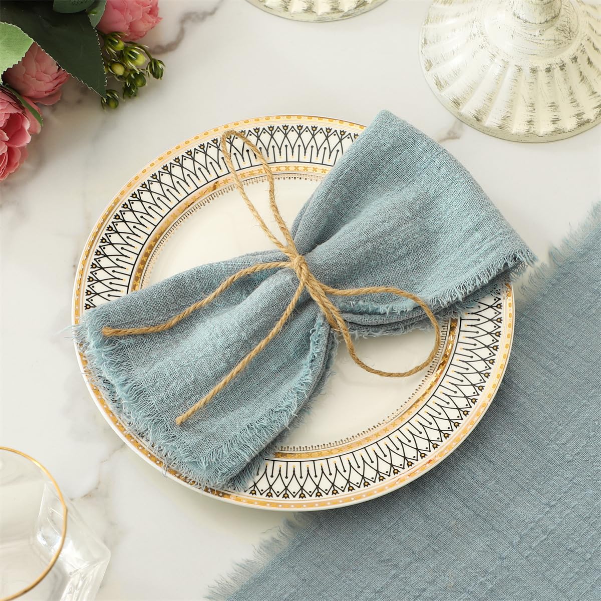 Servilletas de Tela, 24 Piezas, 42x42 cm, servilletas de Mesa de algodón rústico Suave con Flecos para Hotel, Restaurante, Navidad, Fiestas y decoración de Bodas - Rosa Claro #2