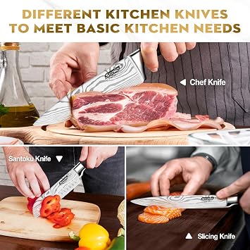 SCOLE Knife Set Ultra Sharp Kitchen Knife Set 7 Pieces Japanese German 1.4116 Stainless Steel Knife Set Professional Chef's Knife Set with Ergonomic Handle with Gift Box