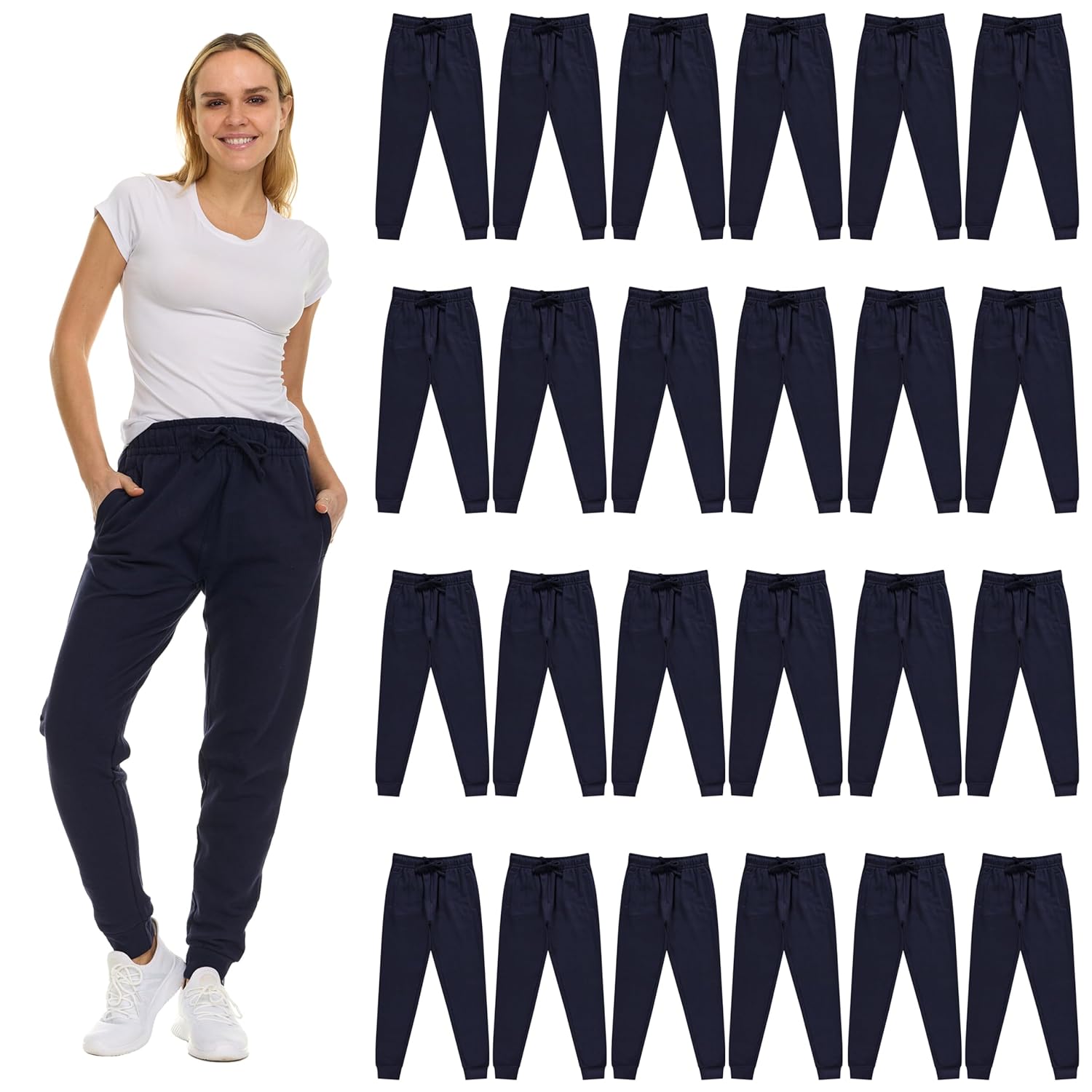 BILLIONHATS 24 Pack Women Jogger Sweatpants Bulk Comfy Fleece-Lined with Ribbed Cuffs for Charities Shelter Home Donations