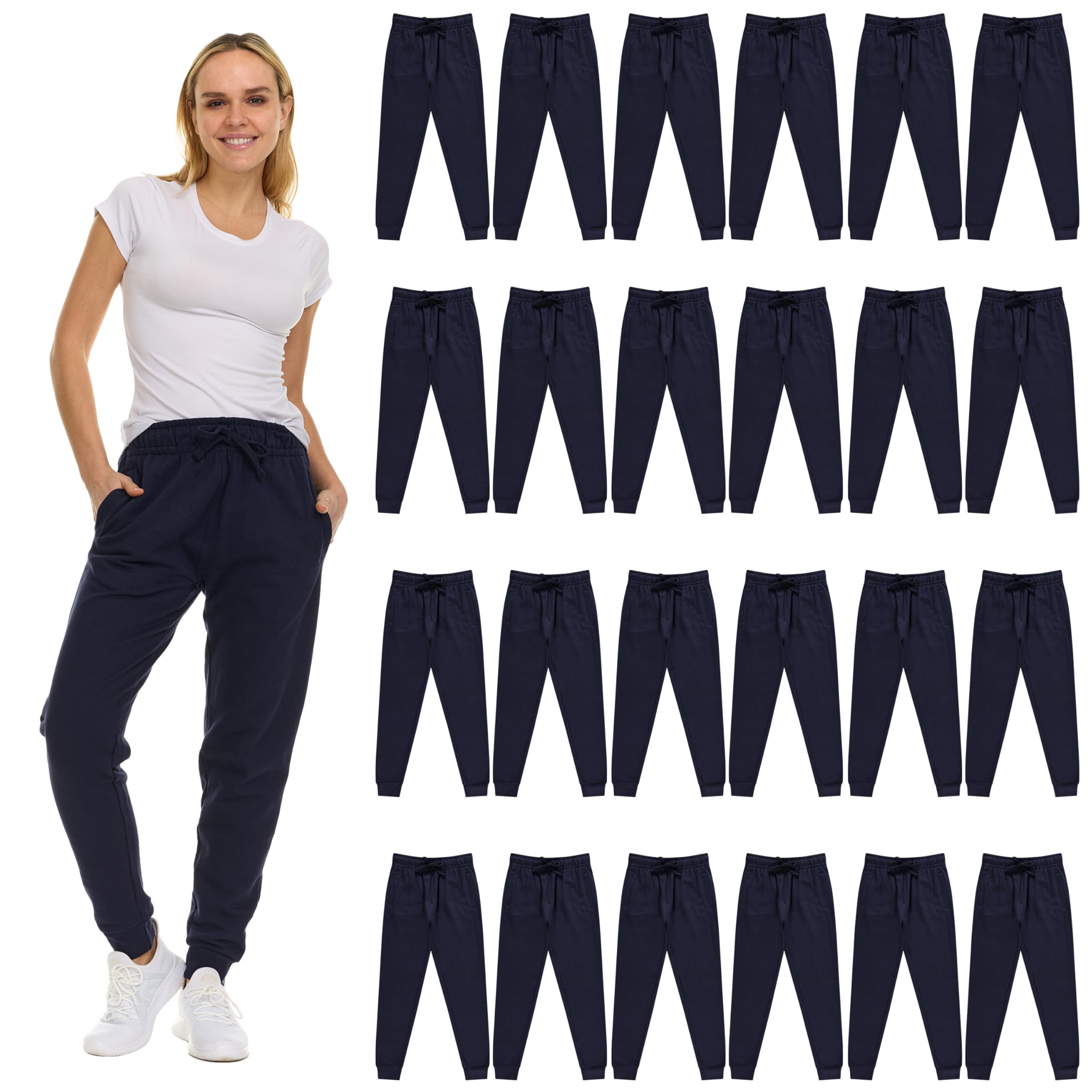 BILLIONHATS 24 Pack Women Jogger Sweatpants Bulk Comfy Fleece-Lined with Ribbed Cuffs for Charities Shelter Home Donations