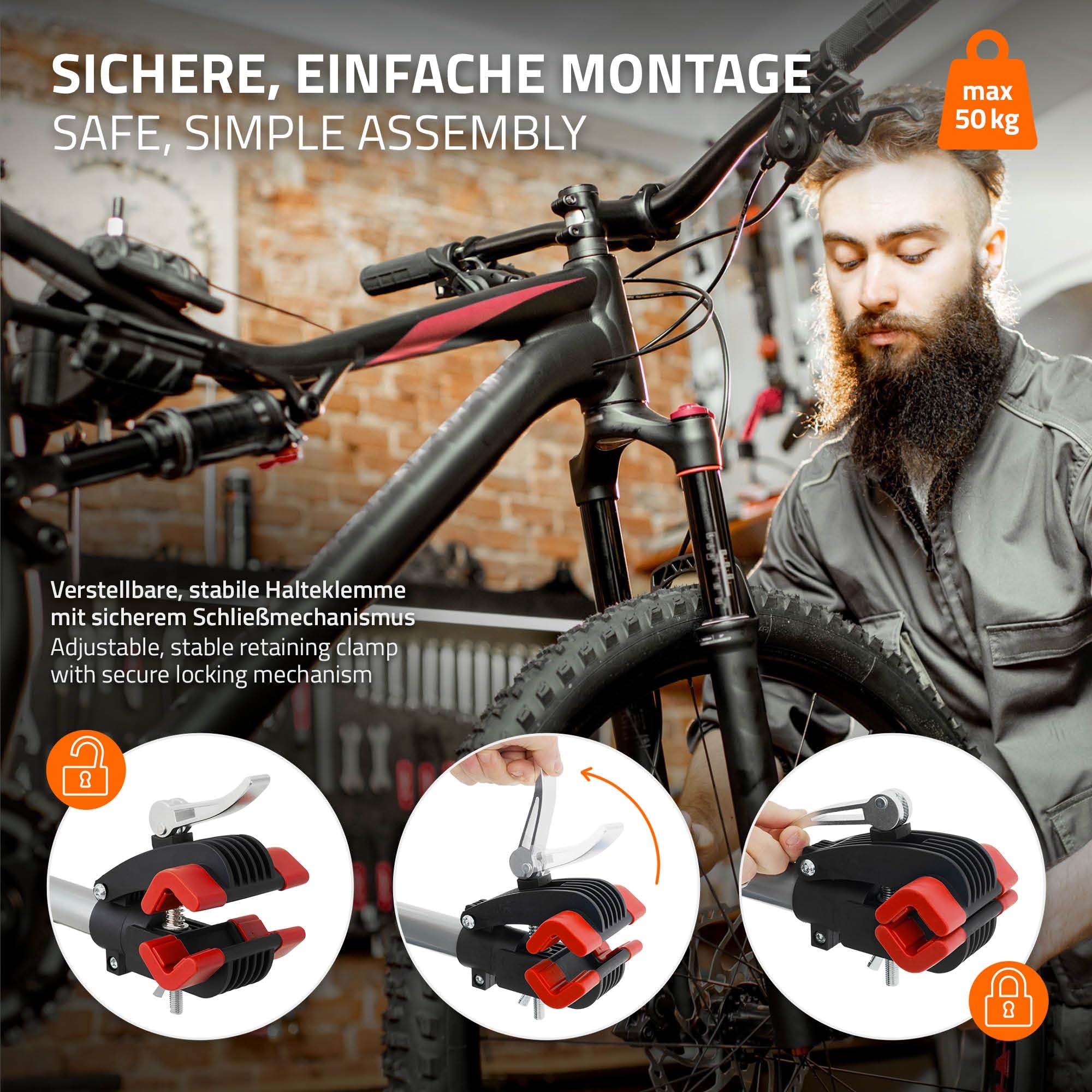 ECD Germany Stojak montazowy do rowerów Stojak do naprawy rowerów elektrycznych, obrotowy o 360° i regulowany na wysokosc 105-185 cm do wszystkich typów rowerów do 50 kg, podstawa trójnozna z 4 nogami
