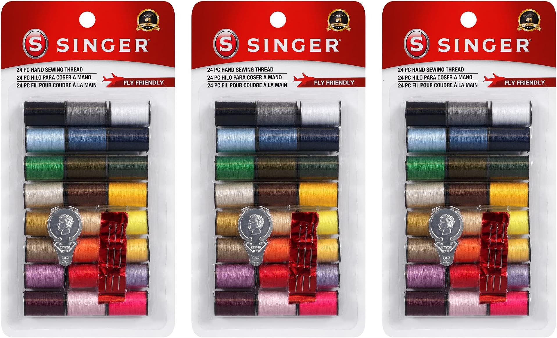 Singer 00264 Polyester Hand Sewing Thread, Assorted Colors, 24 Mini-Spools (3-Pack)