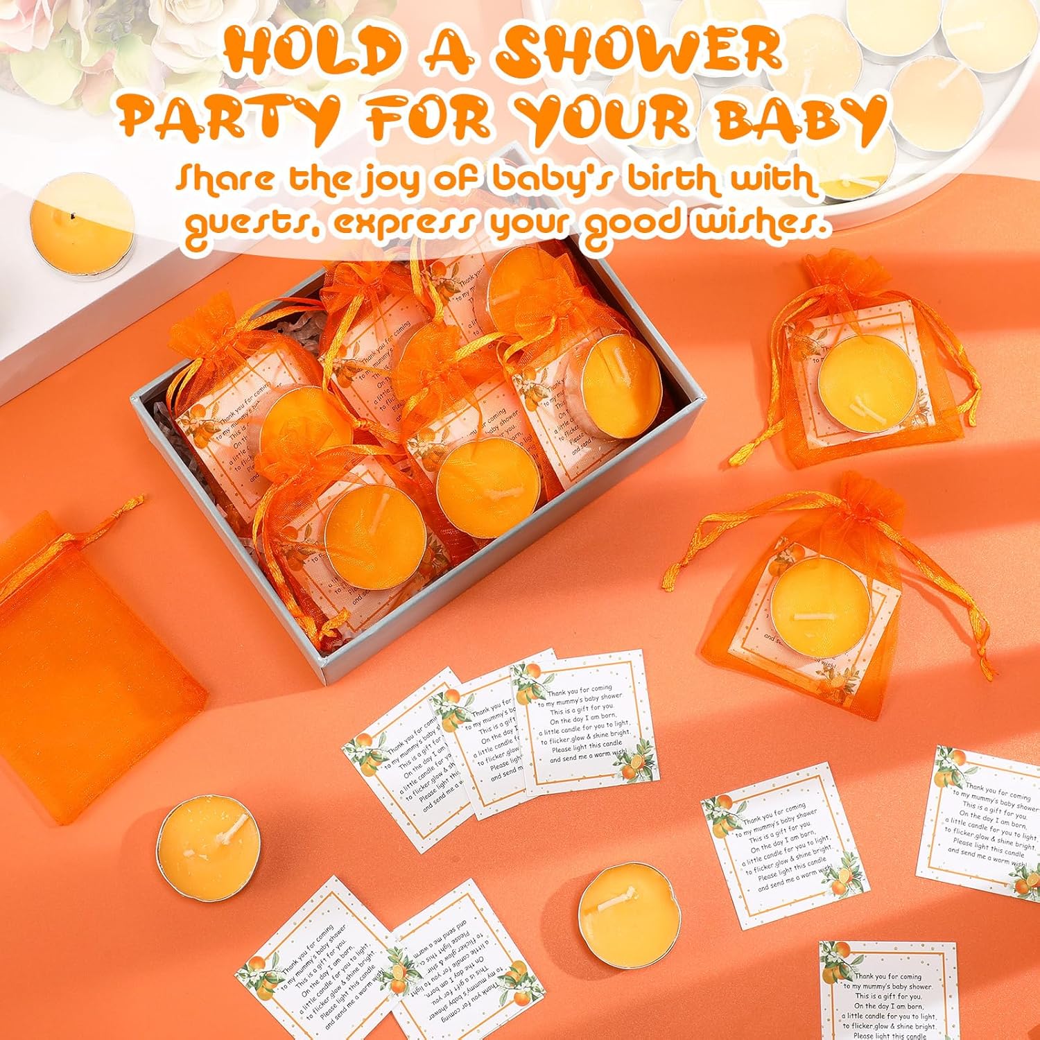 MTLEE 50 Juegos De Regalos De Fiesta De Baby Shower, Incluye 50 Velas De Té Para Invitados, 50