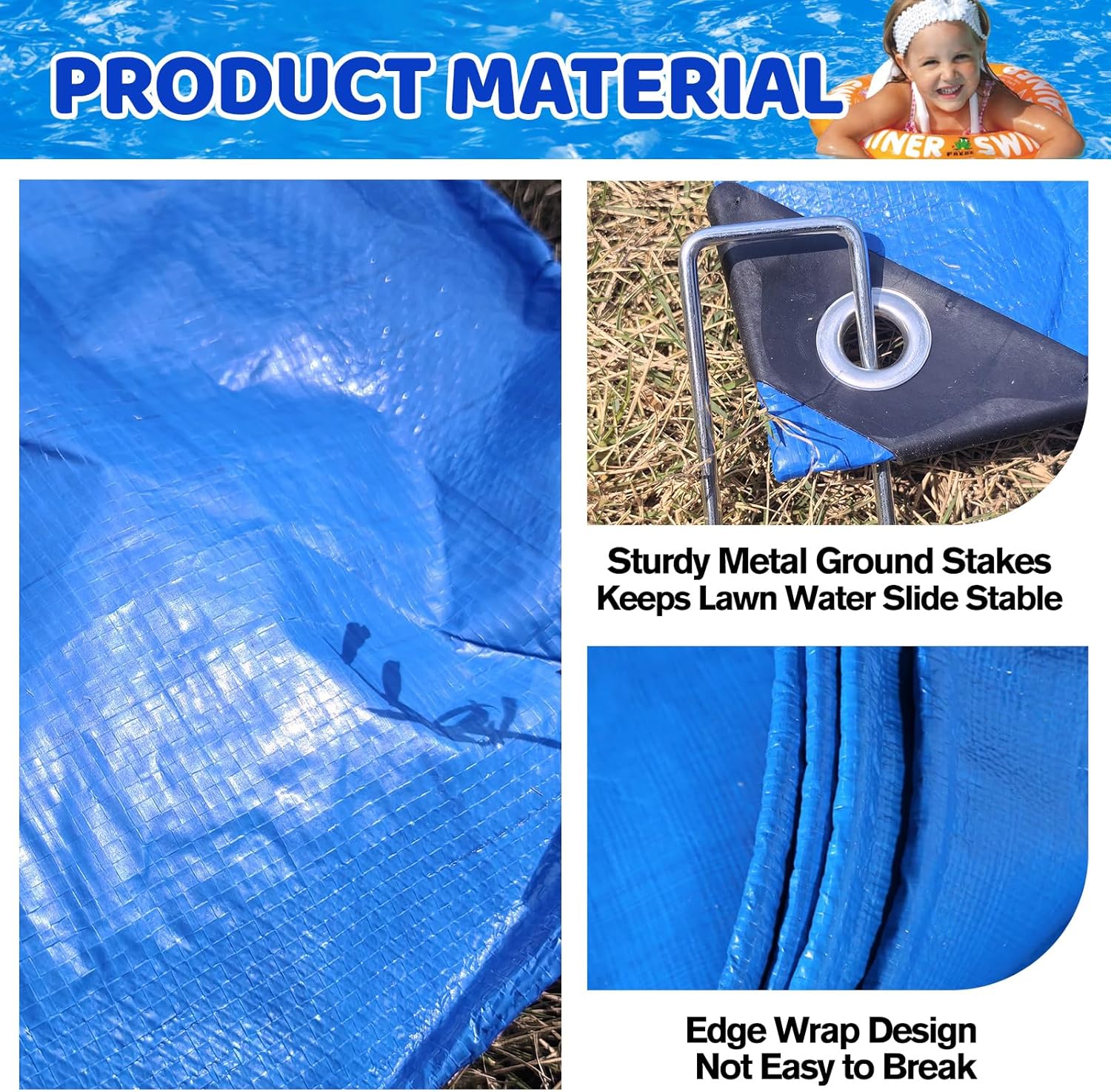 32.8ft x 9.8ft Slip Lawn Water and Slide Tarp with 22 pcs Metal Stakes for Adults and Teens Lawn Water Slide Heavy Duty Waterproof for Summer Outdoor Fun Water Slip Play