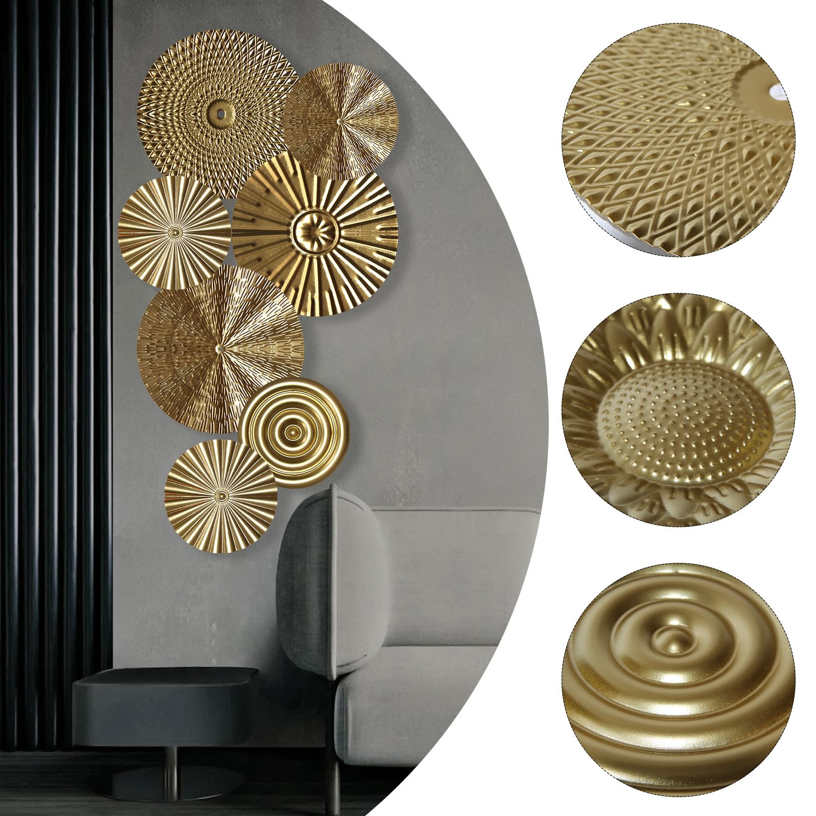 Runden Wanddekoration aus Metall, Minimalistische Metall Hängedeko, Goldener runder Dekoteller, Minimalistische Wanddekoration Kunst, Wanddeko Metall Einzeilig Deko (B)