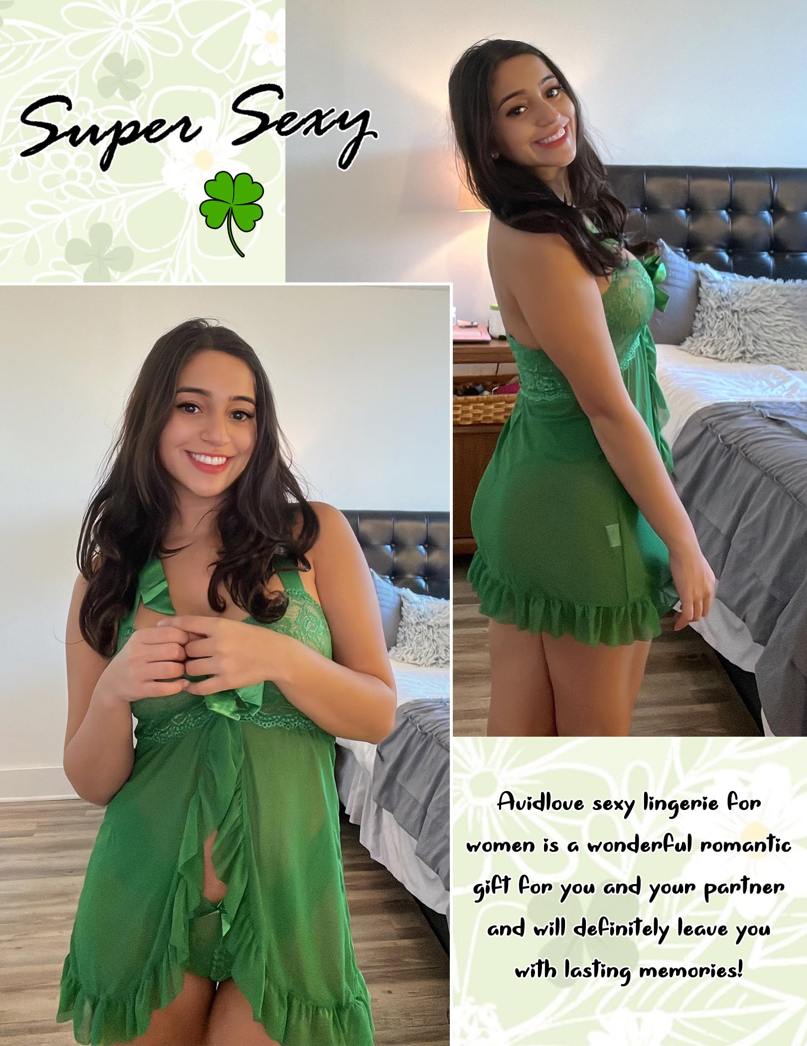 WBDWWTD Damska bielizna seksowna koronkowa sukienka babydoll z otwartym przodem i stringami halter siateczkowa koszula nocna XS-5XL