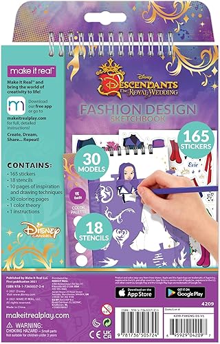 Miniatura 2 de Disney Descendants Royal Wedding - Cuaderno de bocetos para niñas, crea impresionantes modas temáticas de boda con 183 calcomanías, plantillas, guía