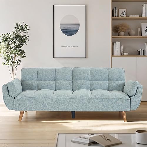 Miniatura 9 de Sofá cama futón convertible, sofá futón moderno de lino de 75 pulgadas con respaldo ajustable, sofá cama de fácil montaje, sofá reclinable tapizado
