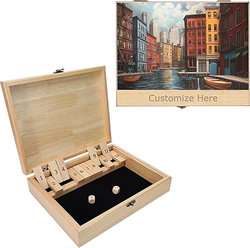 WE Games Imagen personalizada impresa Shut The Box Game Juegos de dados de madera, imagen impresa en color personalizada, juego de bar de mesa, 12