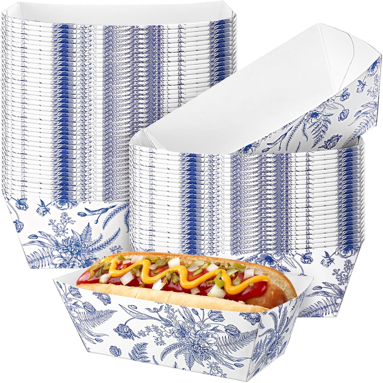 Funnymoom 100 Pcs Wildflower Paper Food Trays Floral Food Serving Trays 4.13 x 2.2 Inches Disposable Vintage Nacho Boat for Spring Birthday Flower Baby Shower Bridal Wedding Tea Party Supplies
