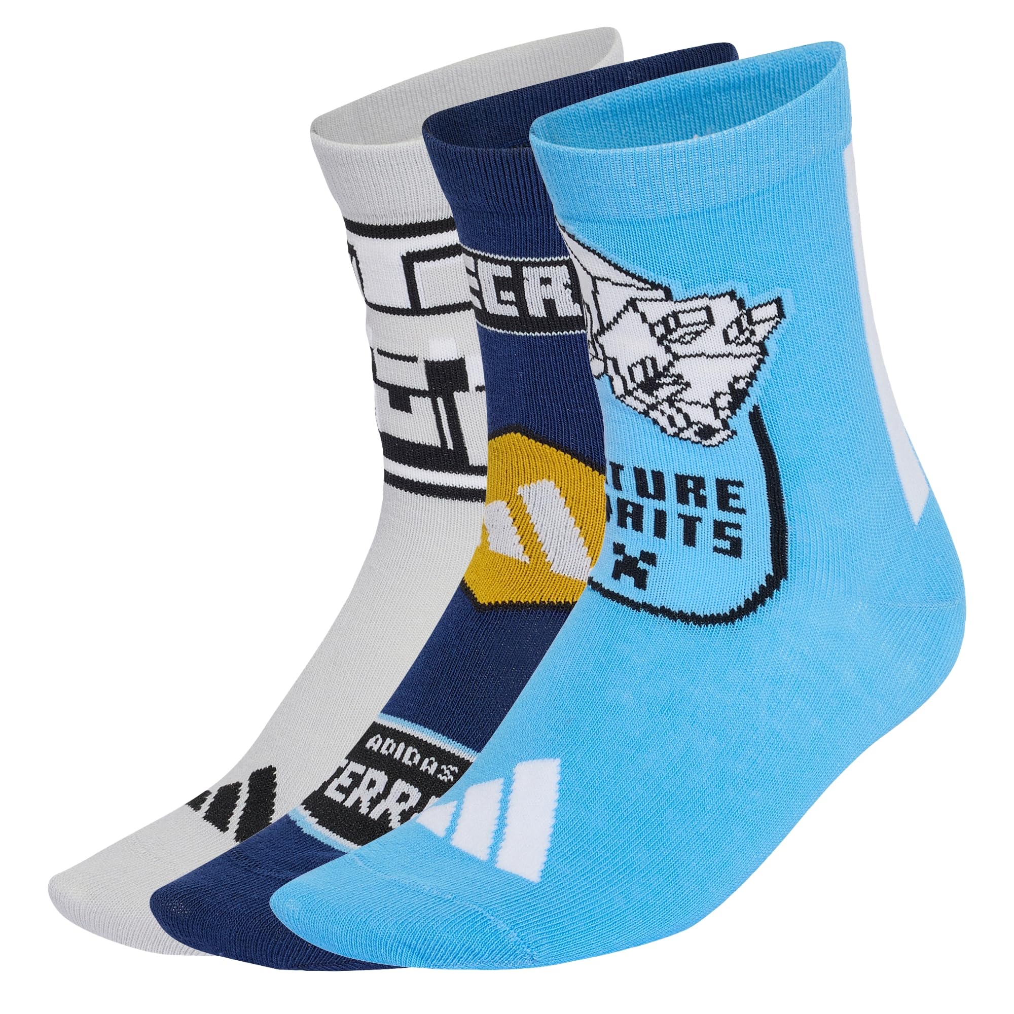 adidas Unisex Kids Minecraft Youth Socks Socks, lgh solid grey/blue burst/dark blue, S