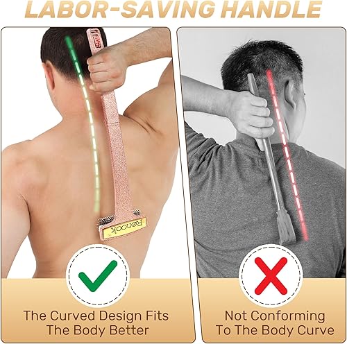 Miniatura 4 de RENOOK - Rascador de espalda, rascador de espalda de color champán brillante curvo y de mango largo con rodillos de masaje, bonito regalo de Navidad