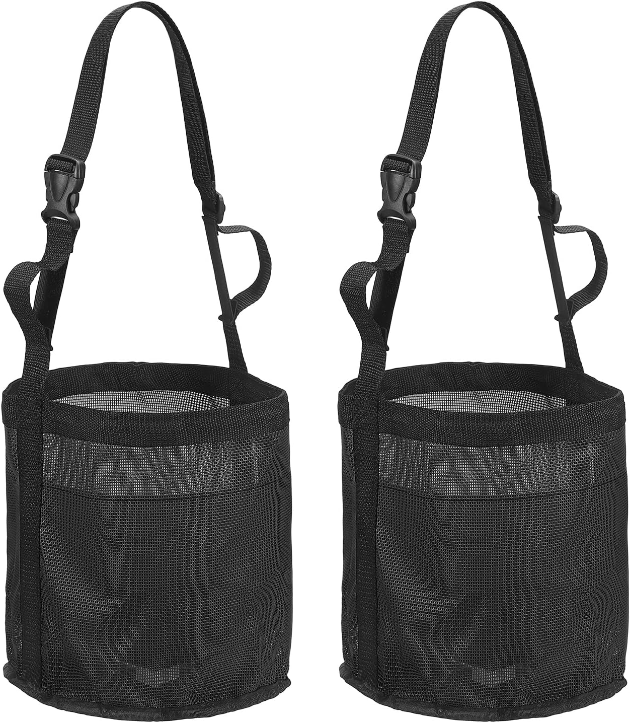 Horse Feed Bag, Horse Muzzle Hay Bags with Adjustable Strap Nylon Mesh Waterproof Bottom Grain Horses Bag, (Orange, L,2 Pcs), Intended for Feeding Grain/Powder/Hay