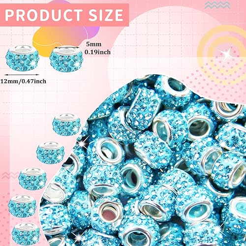 Vista 121 de 200 cuentas europeas de agujero grande – Mixcolor Lampwork Rhinestone Craft Beads para bricolaje pulseras joyería fabricación