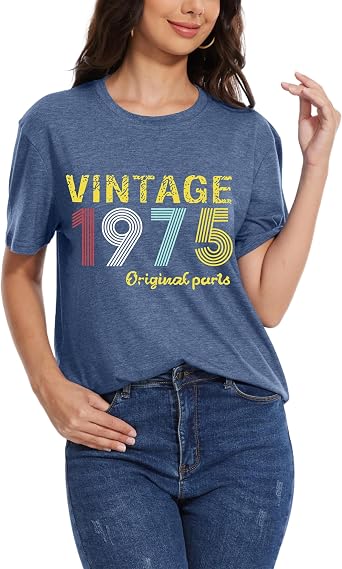 50th Birthday Shirts for Women Vintage 1975 Tshirt Women 50th Birthday Tops Short Sleeve Retro 1975 Tee