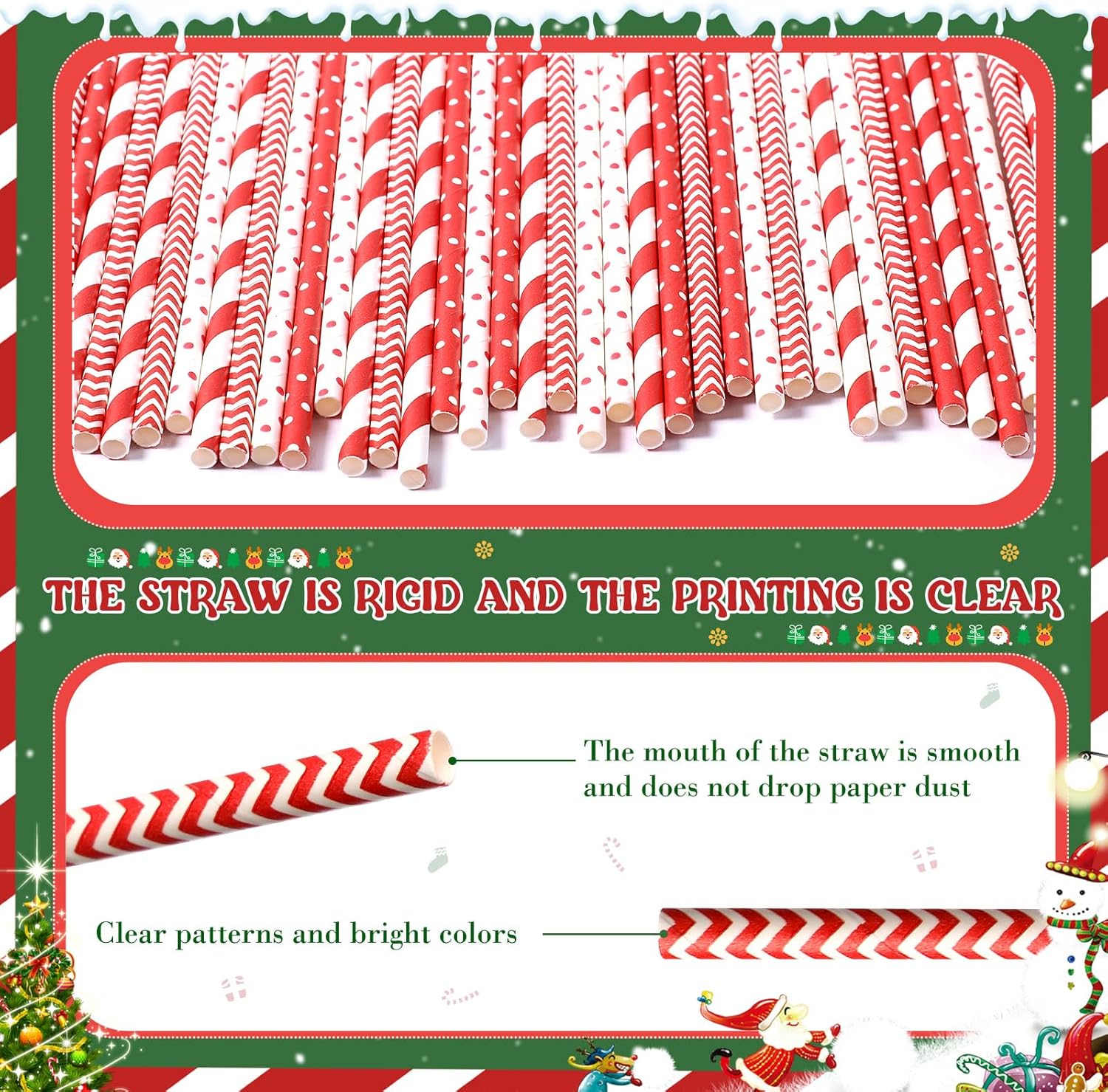 Jutom 1000 Pcs Christmas Paper Straws 4 Styles Disposable Red and White Paper Drinking Straws Stripe Bicolor Stripe Dot Mix for Christmas Supplies and Party Favors - Image 5