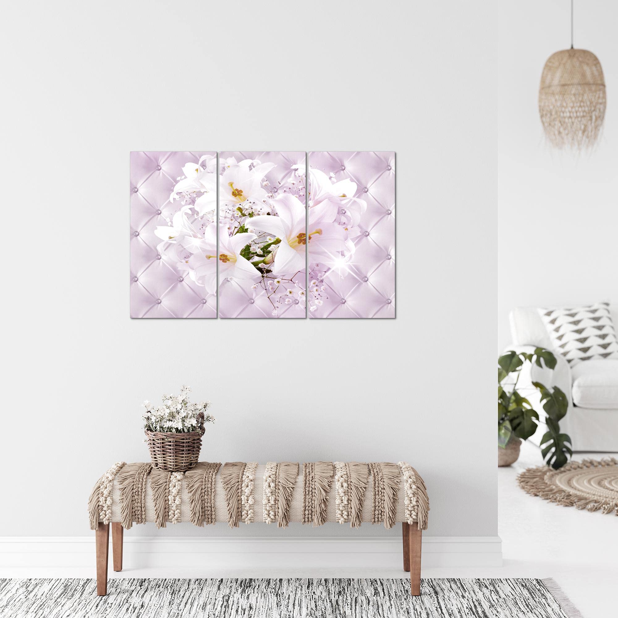 Runa Art Fiori Gigli Quadri Soggiorno Grande Pink Viola Astratto 120 x 80 cm 3 Pezzi Decorazione Murale 030431b