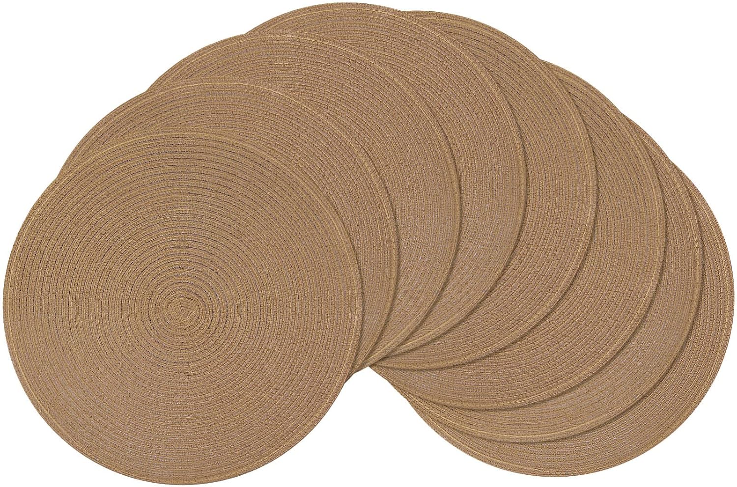 SHACOS Round Braided Placemats Set of 8 Washable 15 inch Round Table Mats Woven Place Mats for Dining Table (Brown, 8) Brown 8