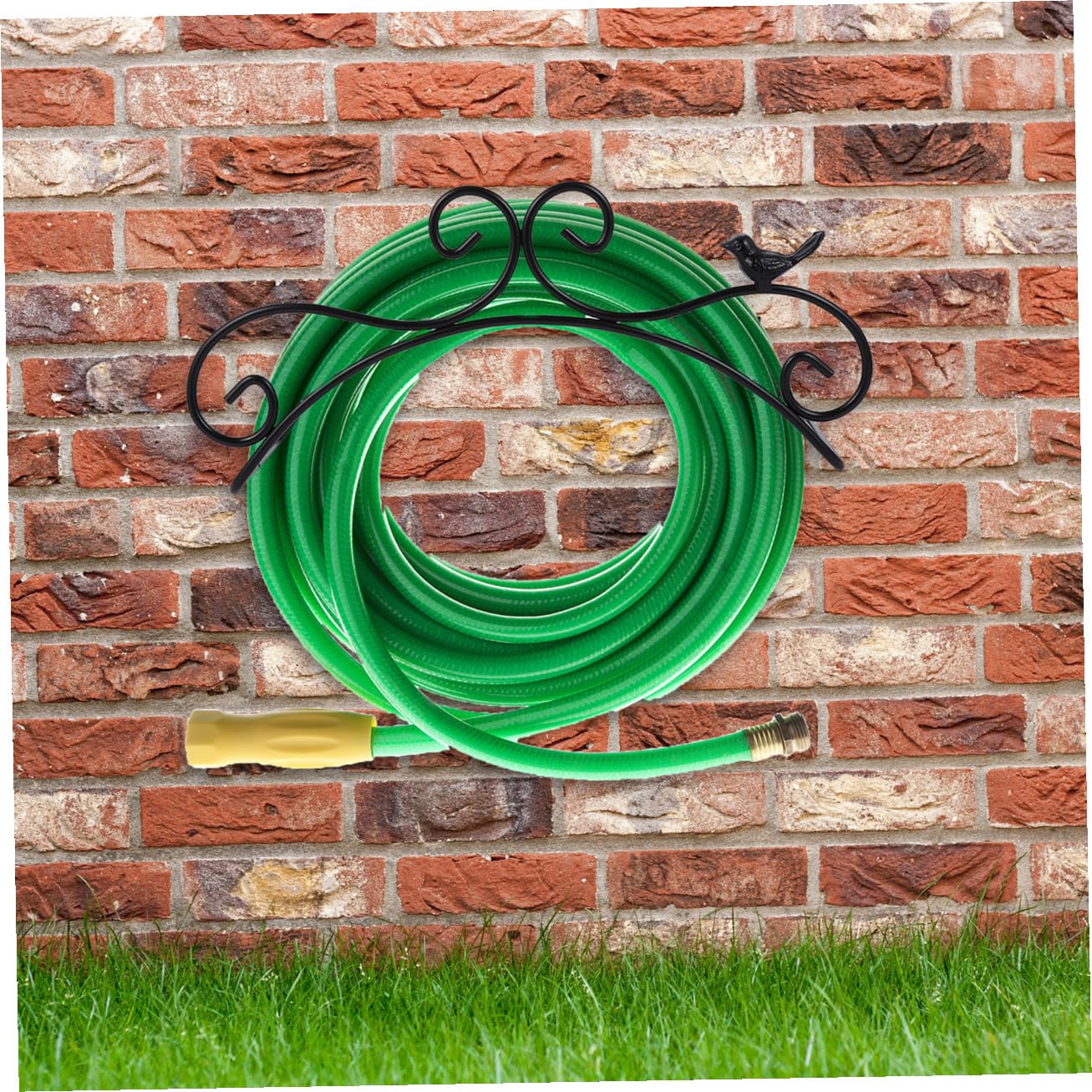 FOMIYES Supporto per Tubo da Giardino in Ferro Nero 38x17cm, Porta Tubo Flessibile da Parete Decorativo Resistente al Sole al Freddo, Mensola Organizzatrice per Tubi Esterni