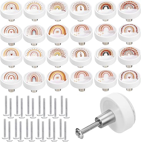 24 pomos de tocador bohemios, redondos, de goma suave, estilo bohemio, arco iris, para cajones, para niñas, niños, para guardería, armario,