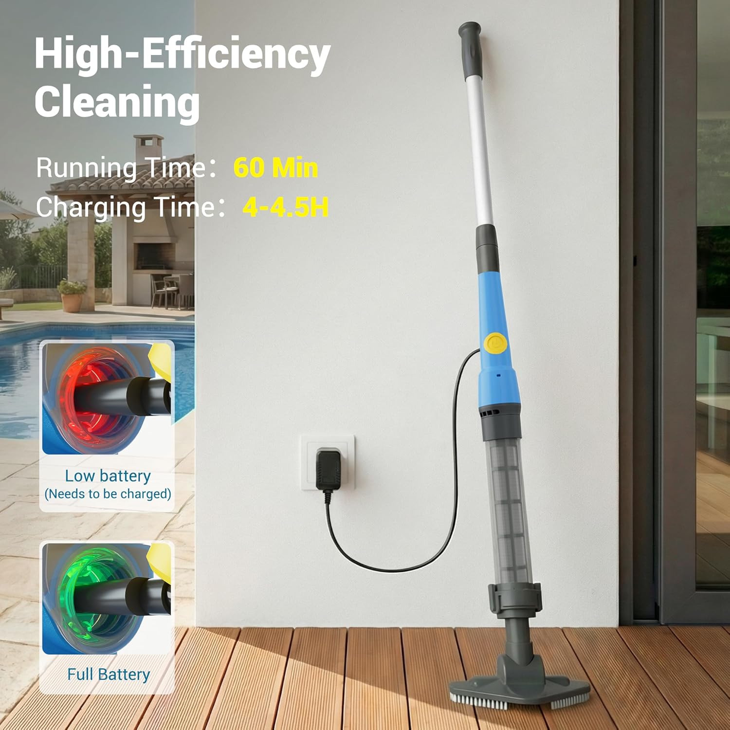 Cordless Spa Hot Tub Vacuum - Handheld Pool Vacuum for Above Ground Pool, Lightweight Stick Pool Cleaner with 2 Brush Heads, Ideal for Cleaning Debris and Sand (Blue)