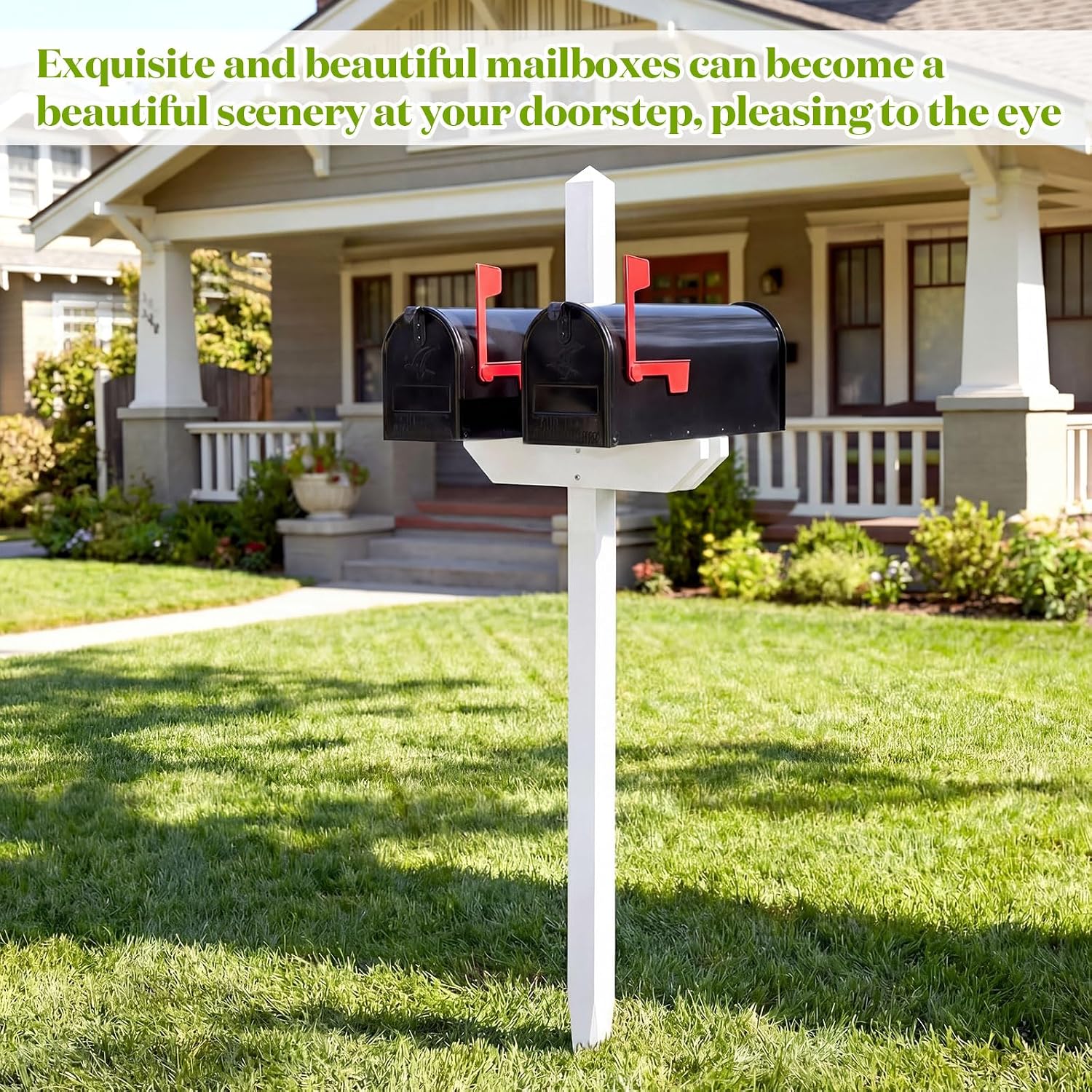 Colingmill White Mailbox Post Sleeve Pine Wood Mailbox Stand Without Mail Boxes for Home Garden Outdoor Decoration(54 x 18 Inches,2 Mailboxes)