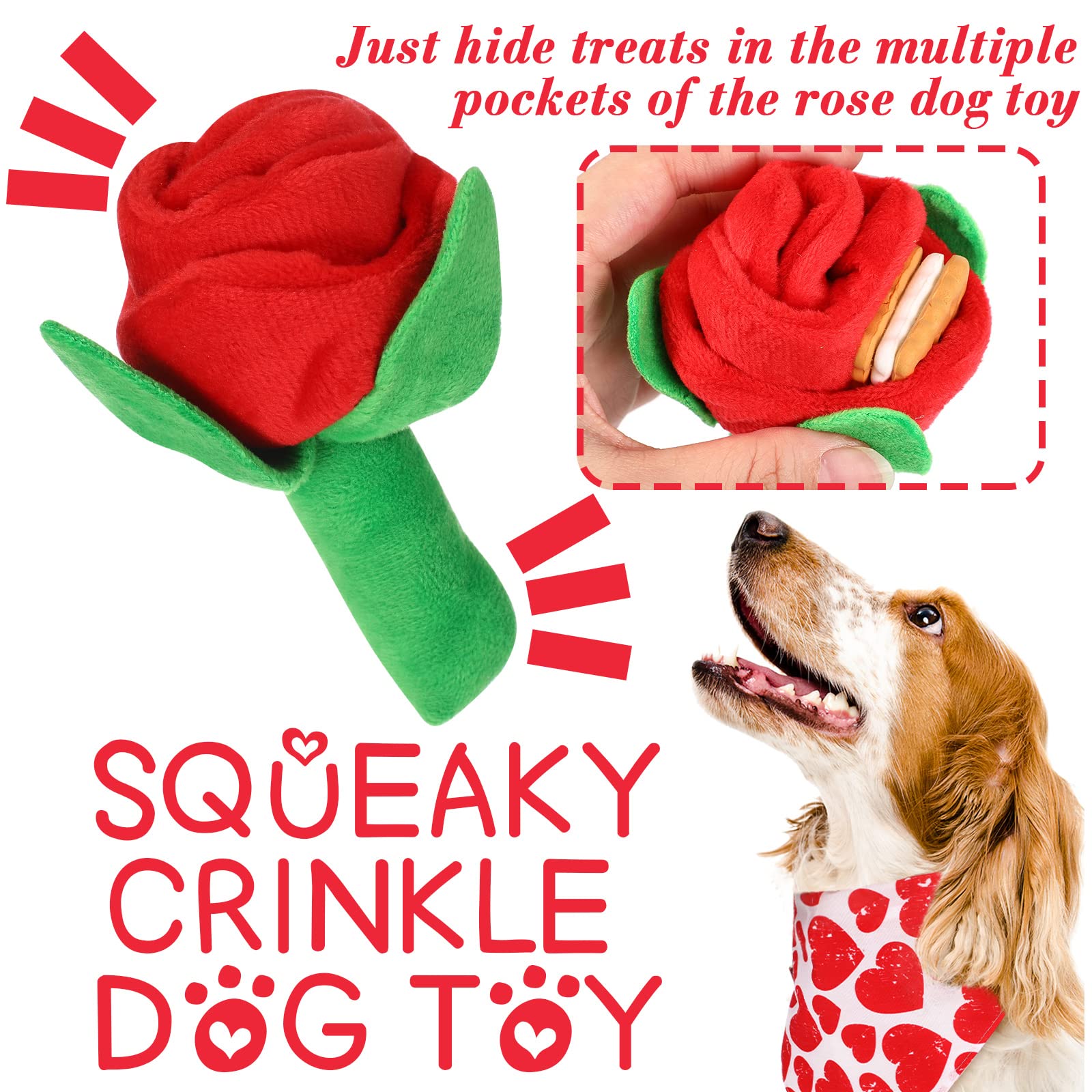 LEIFIDE Valentinstag Hund Kauspielzeug Bandana Set 4 Pack Valentinstag Rose Hundespielzeug Quietschendes Plüschtier Herzförmiges Hundeseilspielzeug Hund Baumwolle Haustier Seil Spielzeug für kleine,