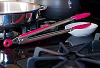 Vista 4 de Fox Run Pinzas de bloqueo, silicona y acero inoxidable, 12 pulgadas, frambuesa