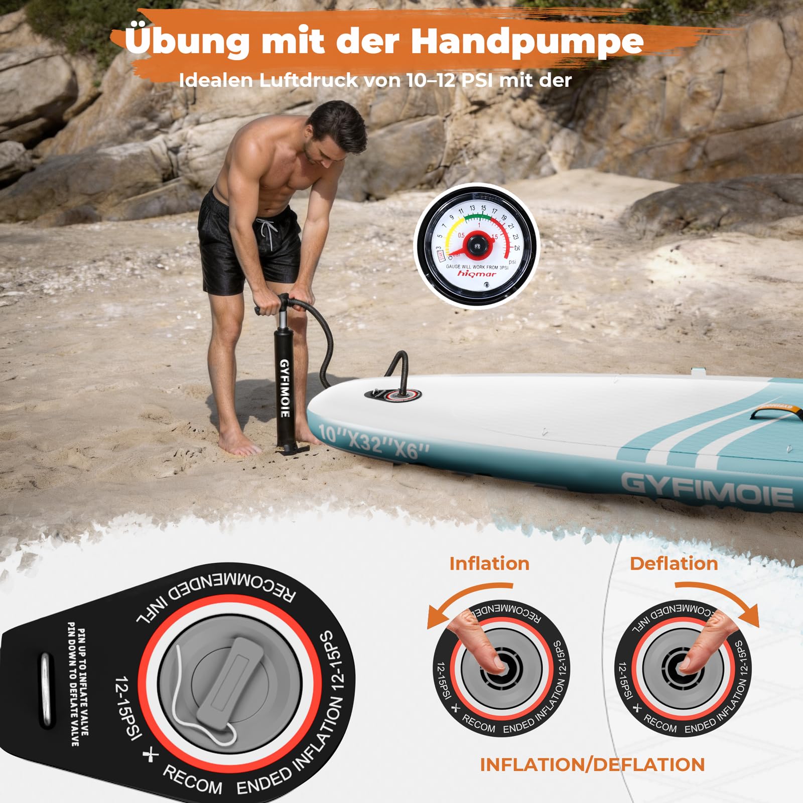 Gyfimoie 325cm Premium Stand Up Paddling Board, SUP Board Set, Aufblasbar, Mit Universal Kamerahalterung, Komplettes Zubehör, Verstellbares Paddel, für Anfänger, Fortgeschrittene