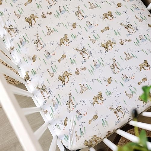 Miniatura 7 de Juego de 2 sábanas bajeras ajustables para cuna estándar (Magic Forest), sábanas bajeras de primera calidad, mezcla de algodón suave como la