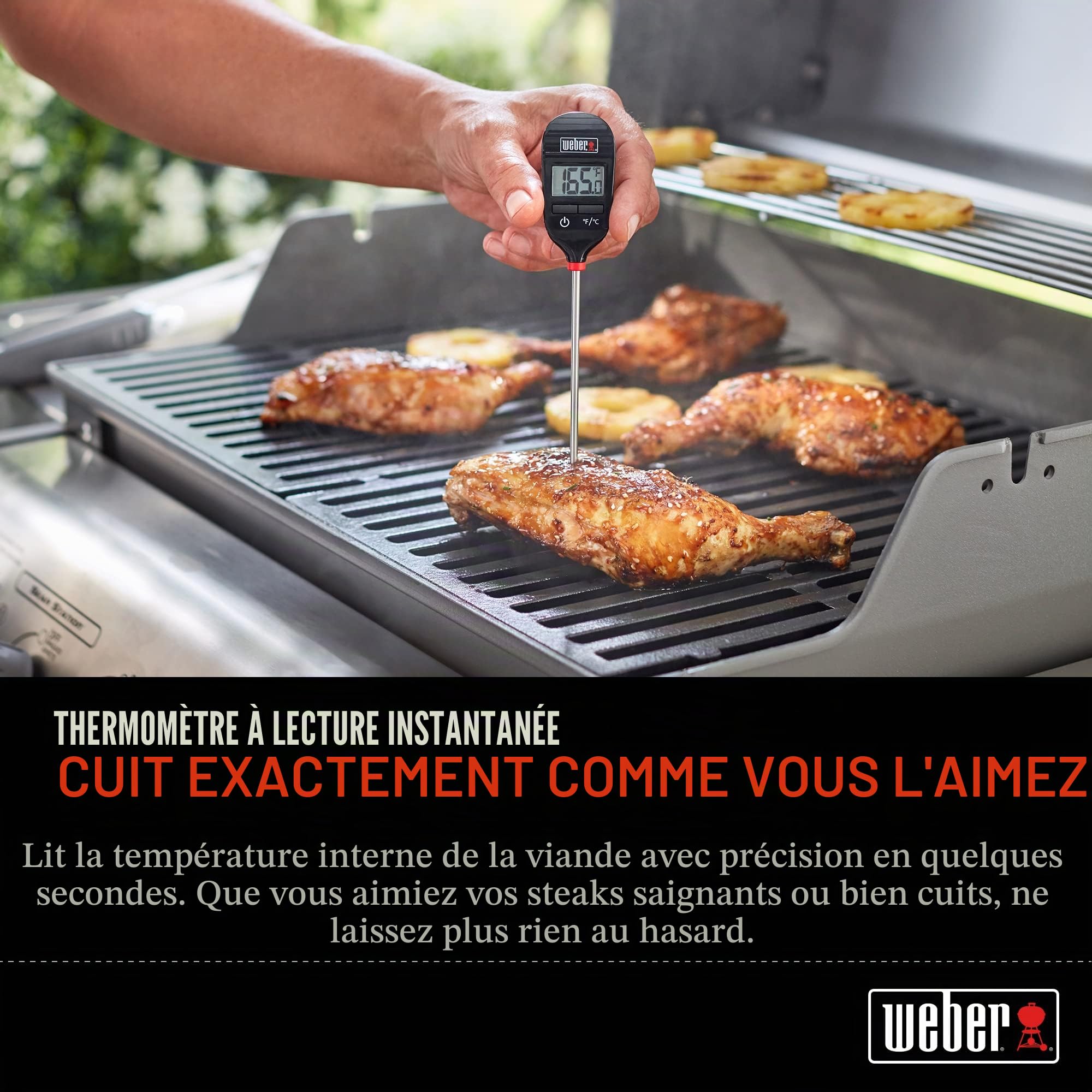 Weber Thermomètre à lecture instantanée/Prise de température rapide et précise en °C et °F, en 15 secondes, arrêt automatique, affichage facile à lire, 0,8 x 3,3 x 20,5 cm