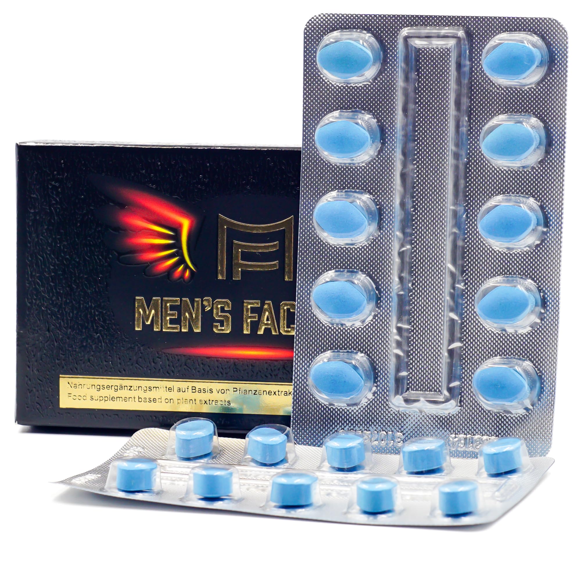 Men's fact 20 tabletas azules para liberar la fuerza interna.