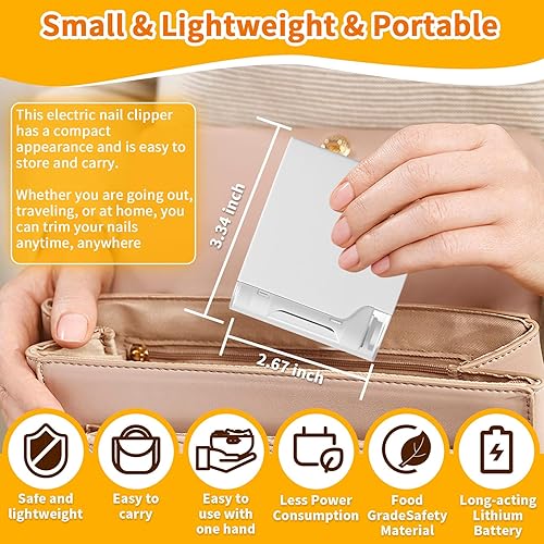 Miniatura 6 de Cortaúñas eléctrico, cortaúñas eléctrico para bebés con luz LED y almacenamiento de clip de uñas, recortador de uñas de seguridad recargable por USB