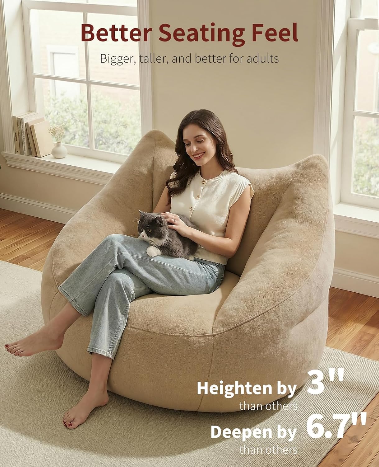 Relefree Cafy Bean Bag Chair for Adults,Oversized Reading Chair with Armrests,Memory Foam Filling Comfy Chair,Giant Cozy Adult Bean Bag Chair,Large Lazy Living Room Chair for Bedroom,Reading Nook