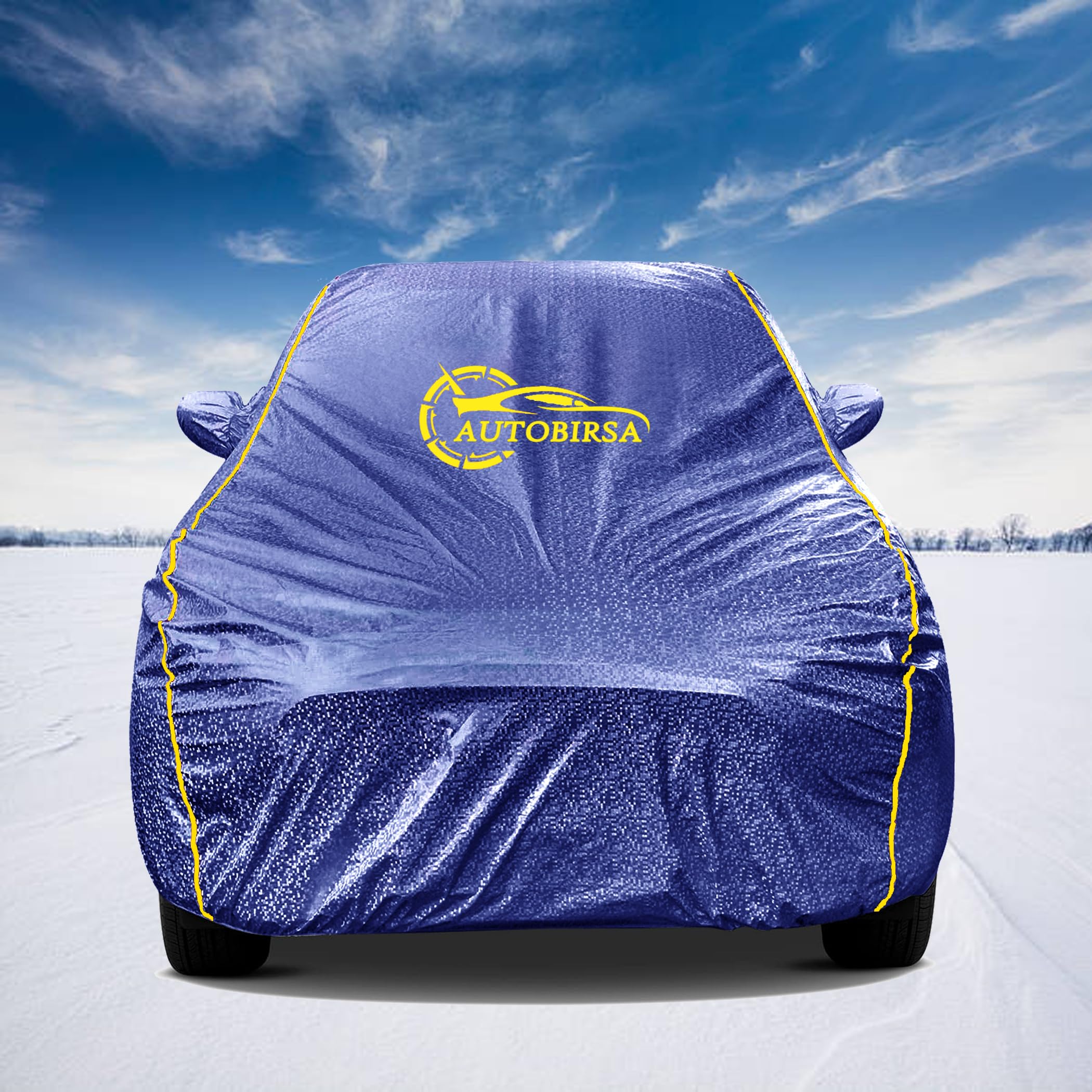 AUTOBIRSA Waterproof Car Body Cover for Hyundai Exter Car Cover with Mirror and Anteena Packet Fully Sefty Car Cover (Oxford Fabric & Mattellic Blue with Yellow Piping) 4
