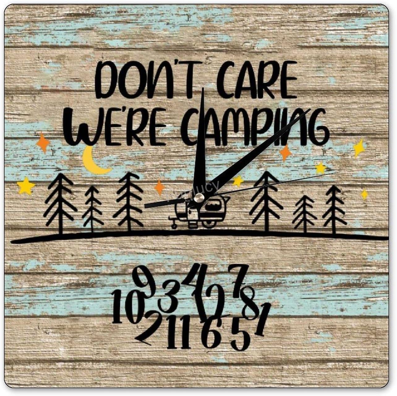 Funlucy Don't Care We're Camping Non-Ticking Wall Clock Silent Battery Operated Square Clock for Home Decor Living Room Kitchen Office 12 Inch